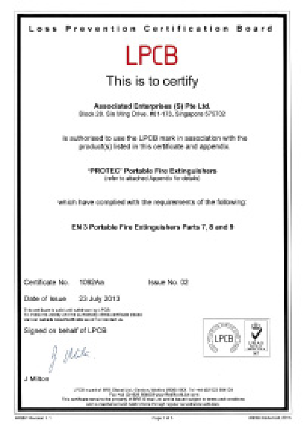 LPCB Certificate No. C1092Aa-02 (Portable Fire Extinguishers)